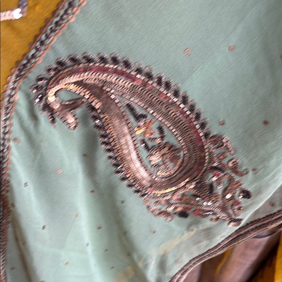 Yellow and Green Embroidered Fabric - Picture 2 of 12